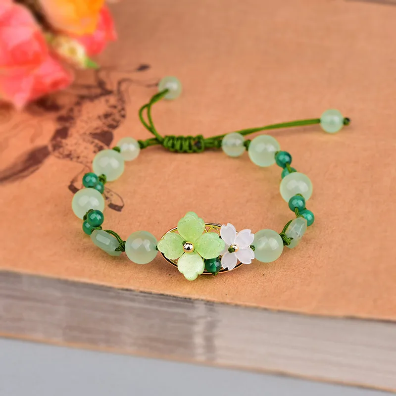 Bead Bracelet Men - Pulsera de flor de Jade verde