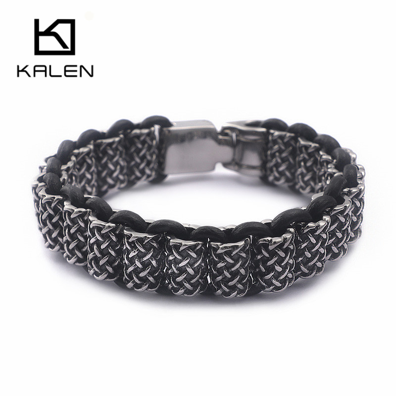 Men Accessories Bd - KALEN-Pulseras de eslabones de cuero negro