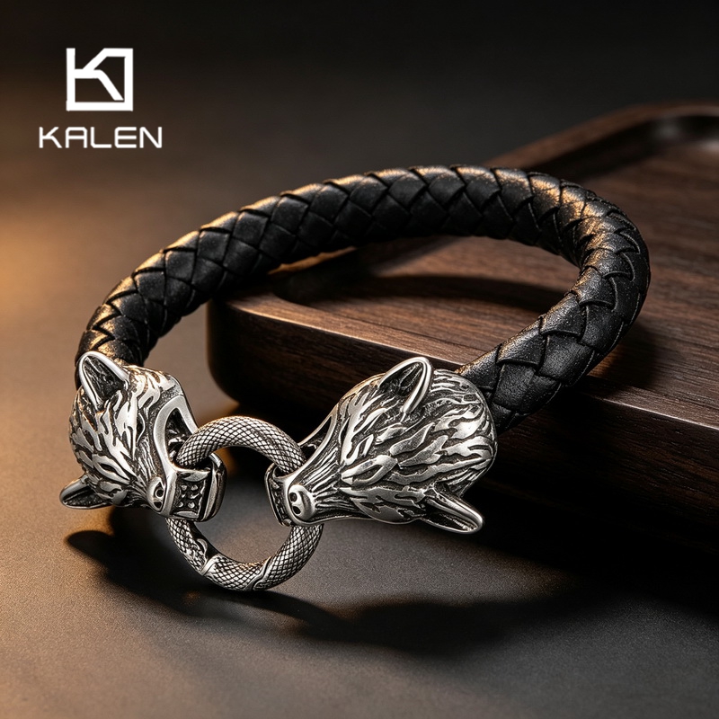 Men Accessories Bd - Pulsera de Cuero Trenzado con Cabeza
