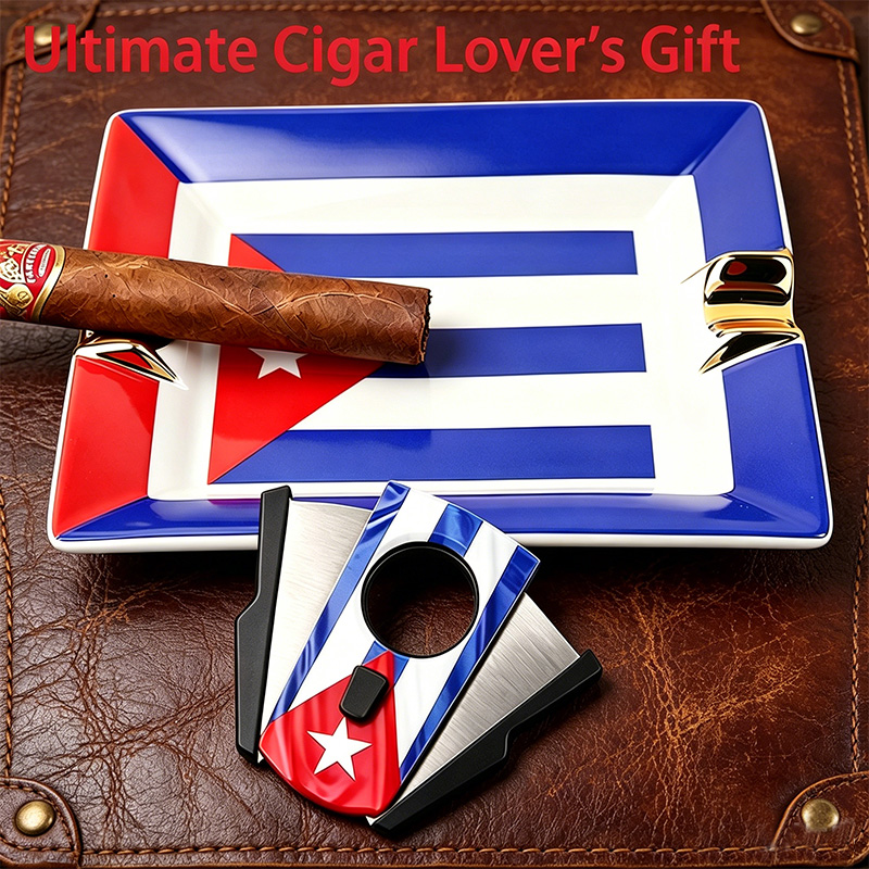 Cigar Cutter Set - Juego de cigarros con bandera cubana,