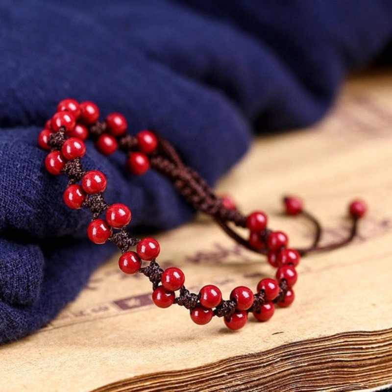 Bead Bracelet Men - Cinabrio rojo Natural personalizado, pulsera de