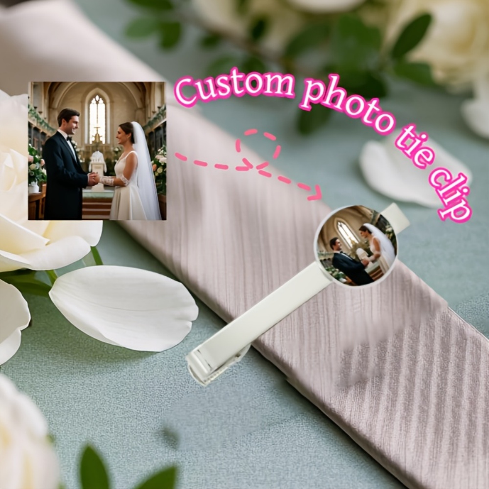 Men Accessories For Wedding - Pisacorbatas con Foto y Texto Grabado