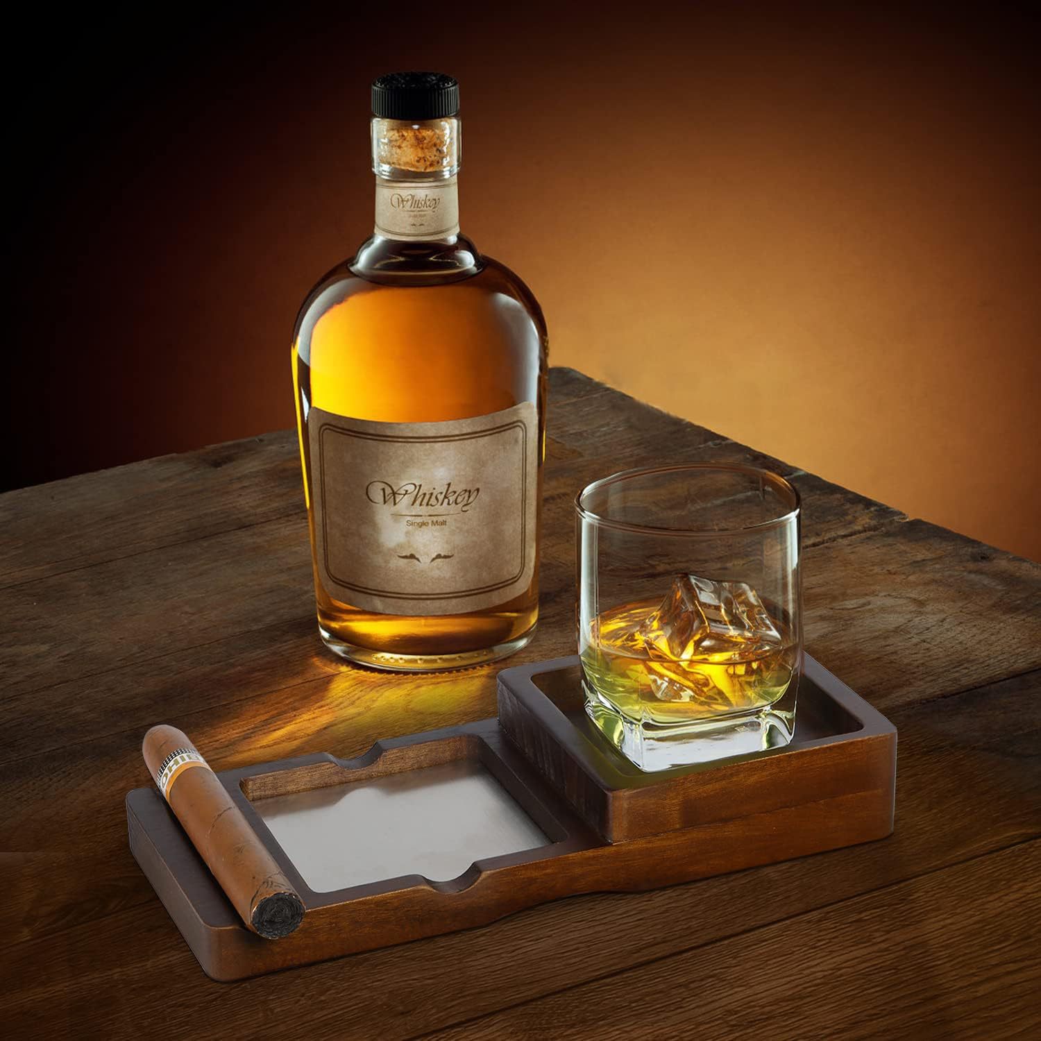 Cenicero de madera maciza con  - Cigar Cutter Set reseña y precio